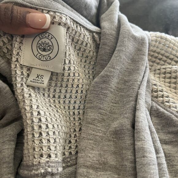 Lucky Lotus Open Front Waffle-Knit Drape Cardigan Gray Longline Women’s XS M - Picture 14 of 15